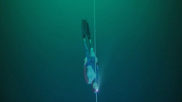 French freediver breaks deep dive world record